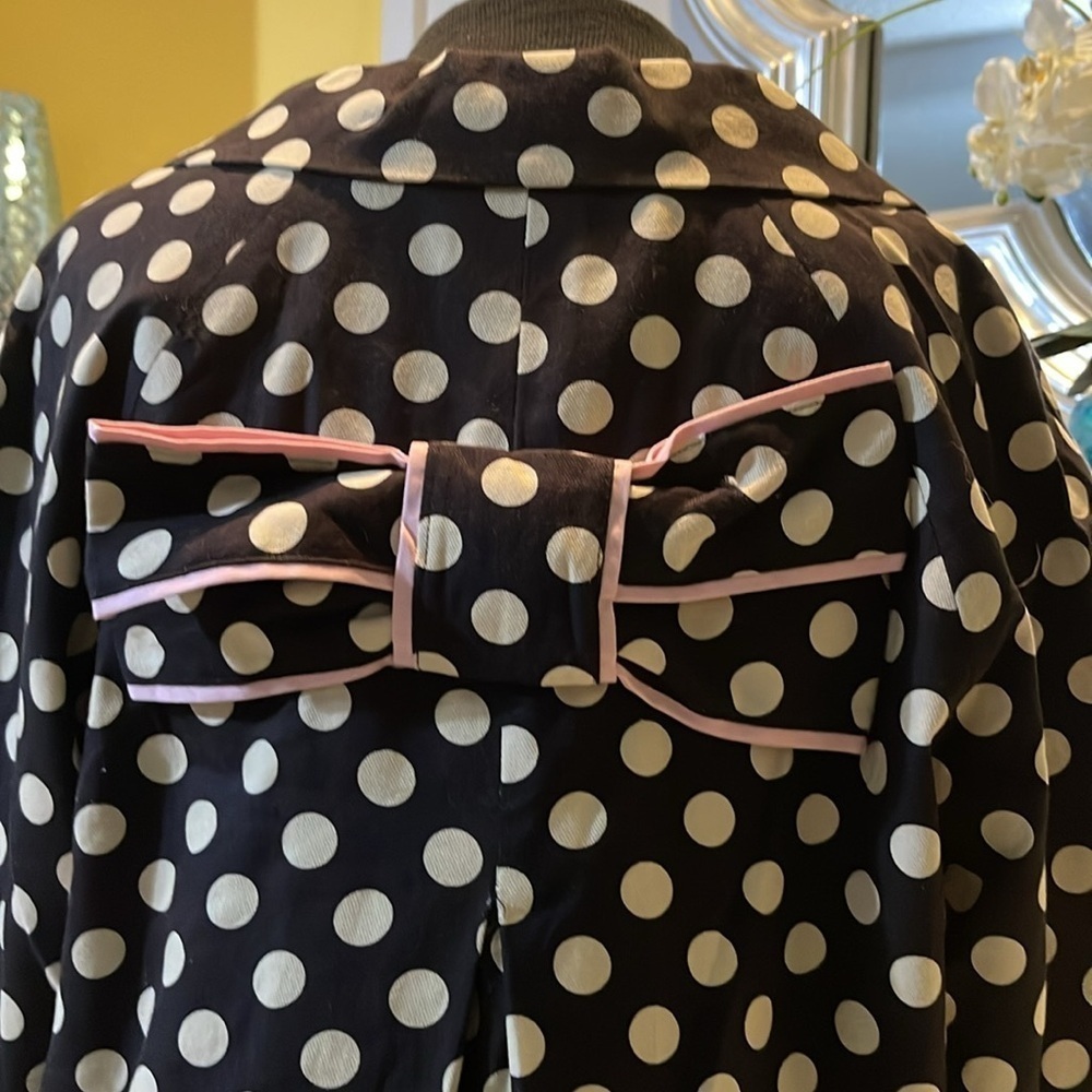 3 Sisters polka dot short lined mob wife trench coat L - Picture 6 of 10